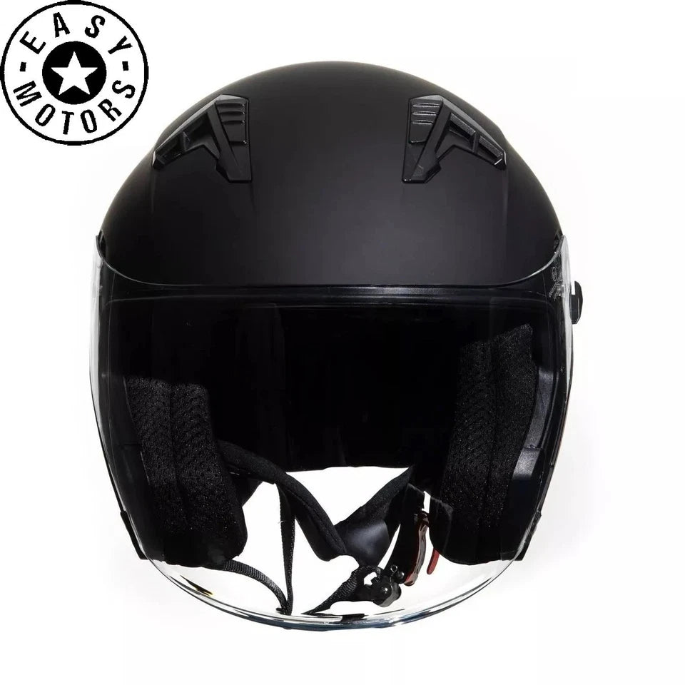 CASCO JET OMOLOGATO DOPPIA VISIERA LUNGA PARASOLE NERO OPACO SCOOTER MOTO 0.6