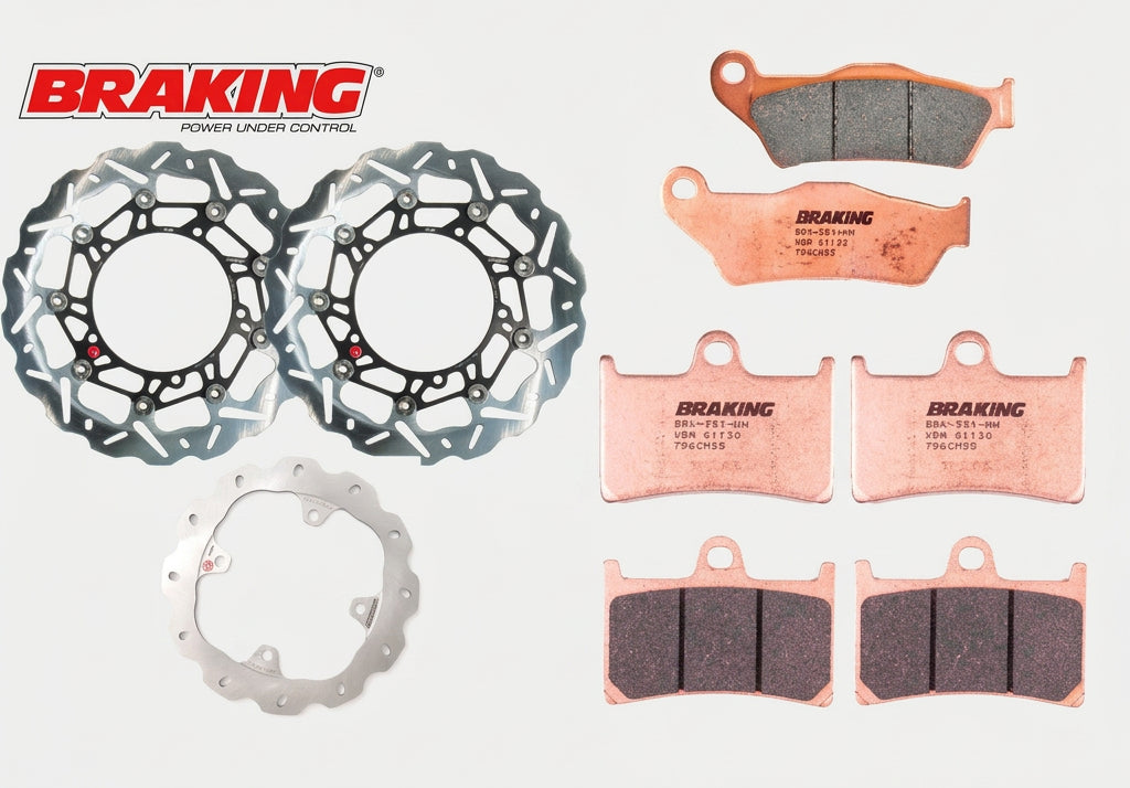 Set BRAKING DISCHI ANTERIORI WAVE FLOTTANTI + DISCO POSTERIORE + PASTIGLIE ANTERIORI e POSTERIORE SINTERIZZATE per HONDA FORZA 750 2021-2026