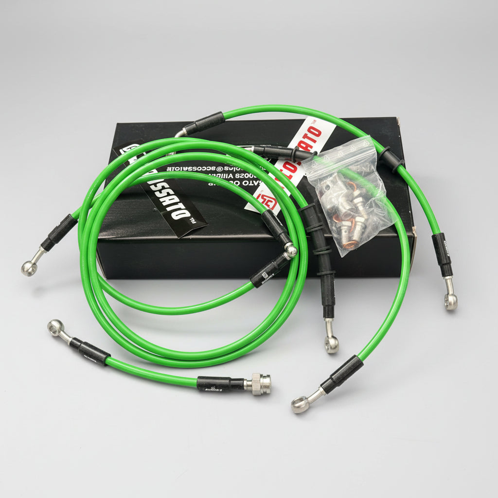 Kit Tubi Freno Verdi raccordi Inox Accossato Yamaha XP 530 T-Max 2012-2014 no Abs